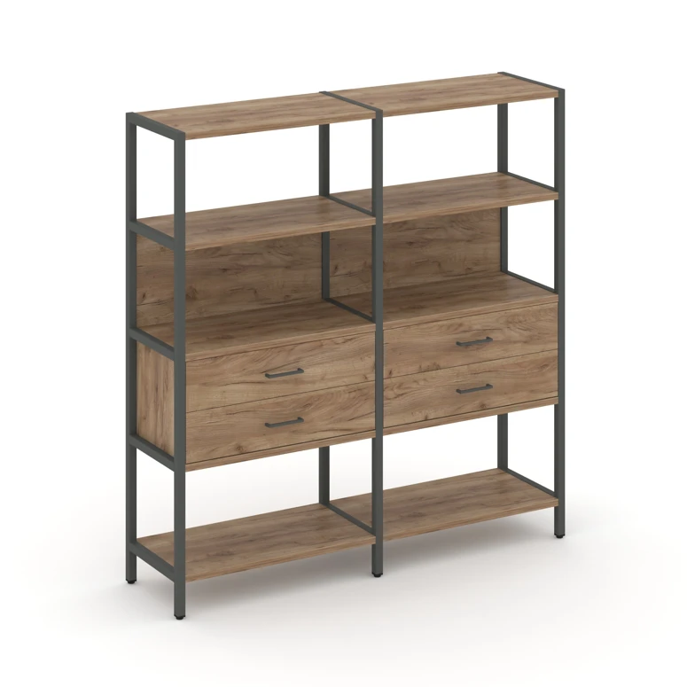 Двухсекционный стеллаж четырехярусный с ящиками SHELF SYSTEM (металл антрацит) SN.STM-422