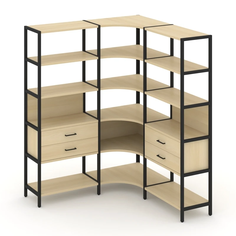Трехсекционный угловой стеллаж пятиярусный с ящиками SHELF SYSTEM (металл черный) SN.STMU-531