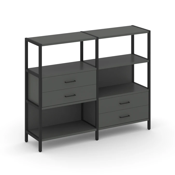 Двухсекционный стеллаж трехярусный с ящиками SHELF SYSTEM (металл черный) SN.STM-323