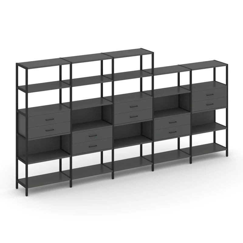 Пятисекционный стеллаж пятиярусный с ящиками SHELF SYSTEM (металл черный) SN.STM-551