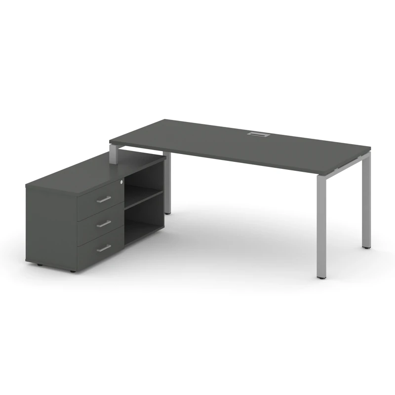 Стол руководителя на металлокаркасе (П-60x30 серый) с тумбой левый STYLE PROJECT DIRECT SN-6P.SRG-025.M(L)