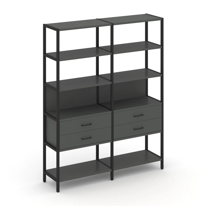 Двухсекционный стеллаж пятиярусный с ящиками SHELF SYSTEM (металл черный) SN.STM-522