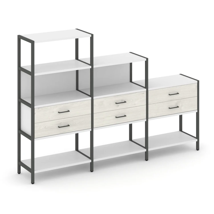 Трехсекционный стеллаж четырех/трех/двухярусный с ящиками SHELF SYSTEM (металл антрацит) SN.STM-431