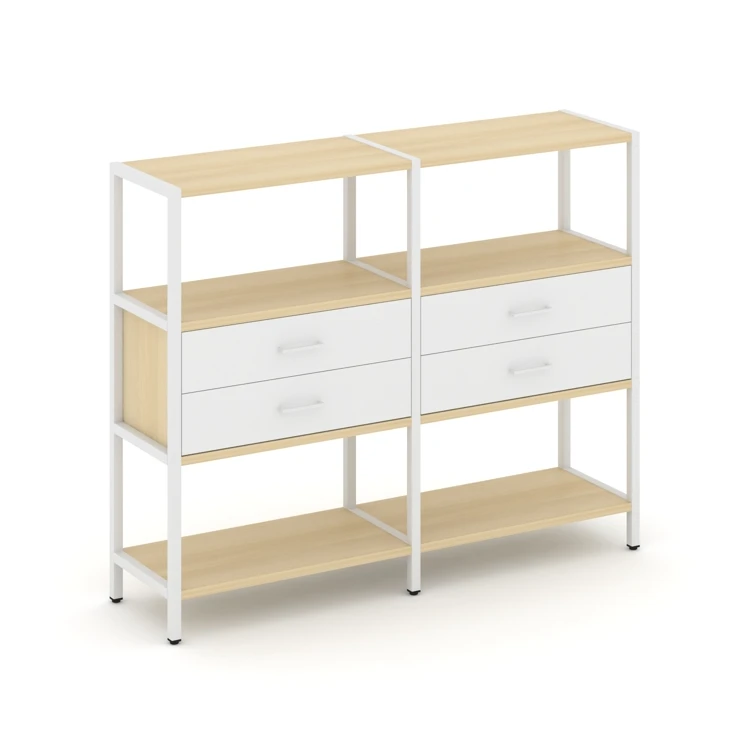 Двухсекционный стеллаж трехярусный с ящиками Shelf System (металл белый) SN.STM-322