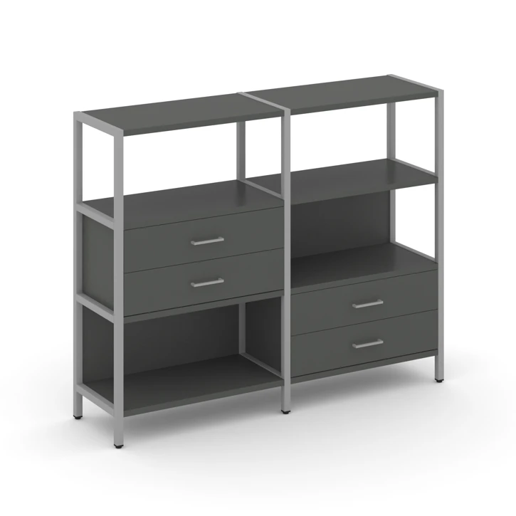 Двухсекционный стеллаж трехярусный с ящиками Shelf System (металл серый) SN.STM-323