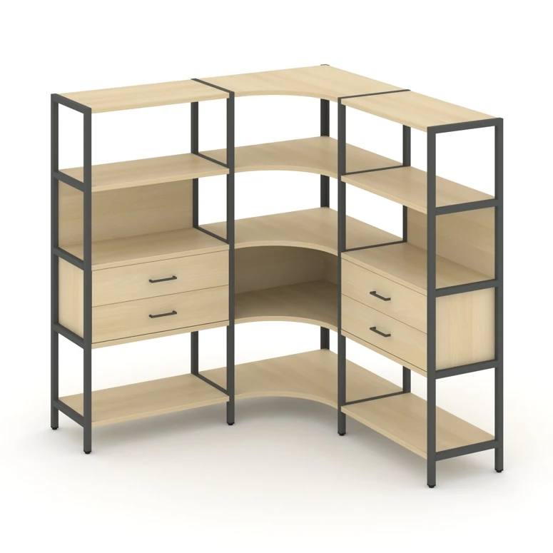 Трехсекционный угловой стеллаж четырехярусный с ящиками SHELF SYSTEM (металл антрацит) SN.STMU-431