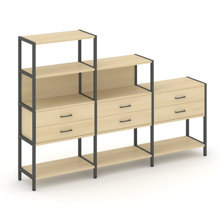 Трехсекционный стеллаж четырех/трех/двухярусный с ящиками SHELF SYSTEM (металл антрацит) SN.STM-431