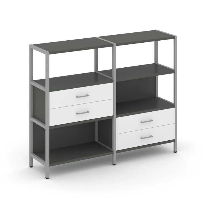 Двухсекционный стеллаж трехярусный с ящиками Shelf System (металл серый) SN.STM-323