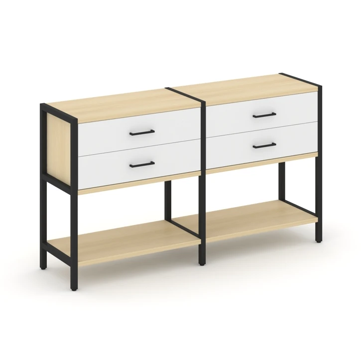 Двухсекционный стеллаж двухярусный с ящиками SHELF SYSTEM (металл черный) SN.STM-222