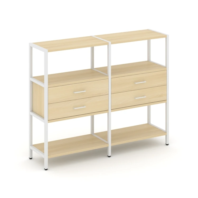Двухсекционный стеллаж трехярусный с ящиками Shelf System (металл белый) SN.STM-322