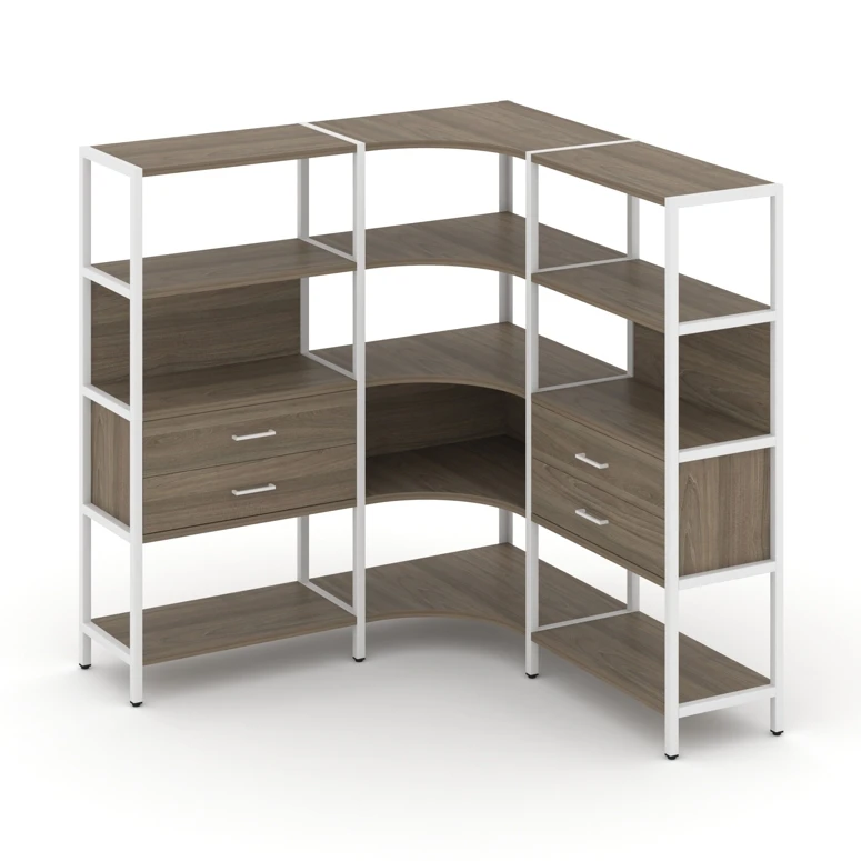 Трехсекционный угловой стеллаж четырехярусный с ящиками Shelf System (металл белый) SN.STMU-431