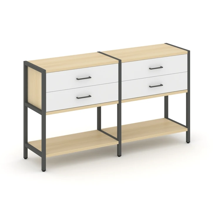 Двухсекционный стеллаж двухярусный с ящиками SHELF SYSTEM (металл антрацит) SN.STM-222