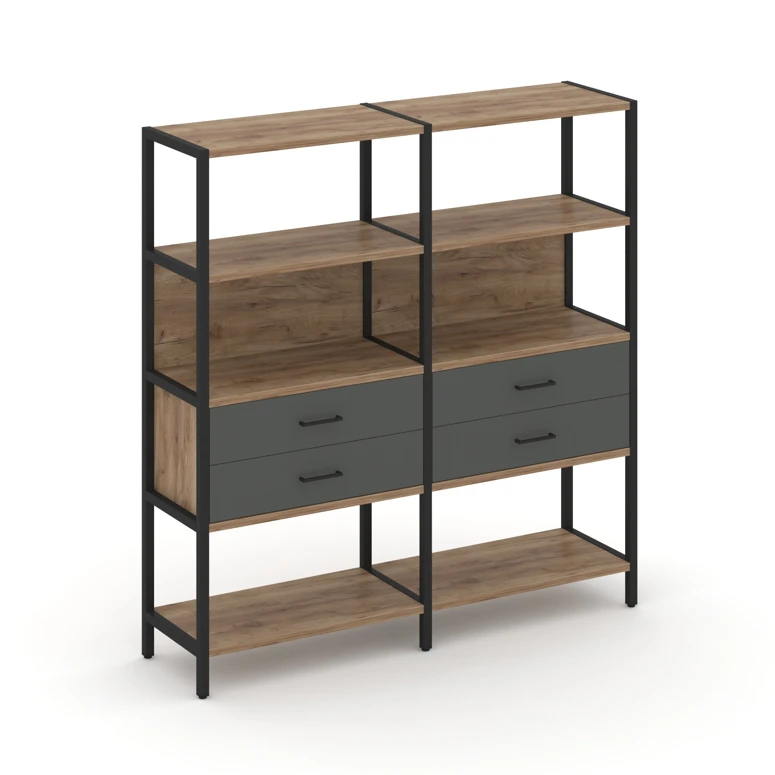 Двухсекционный стеллаж четырехярусный с ящиками SHELF SYSTEM (металл черный) SN.STM-422