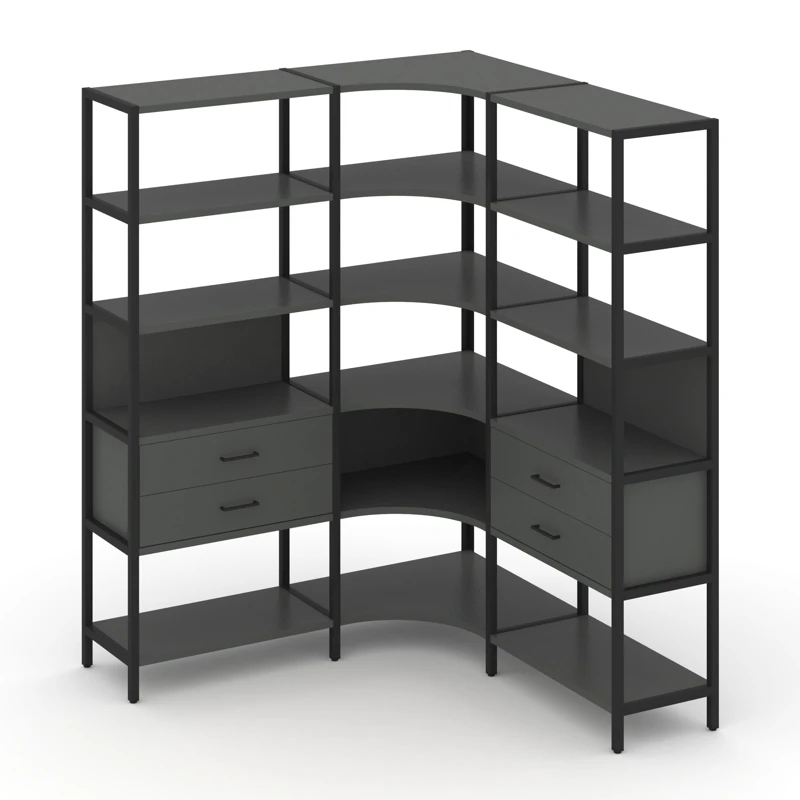 Трехсекционный угловой стеллаж пятиярусный с ящиками SHELF SYSTEM (металл черный) SN.STMU-531
