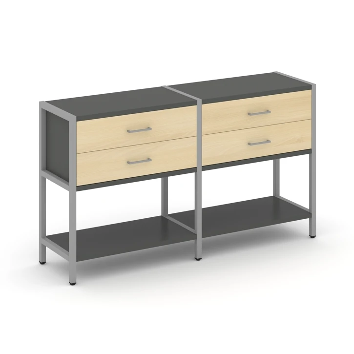 Двухсекционный стеллаж двухярусный с ящиками Shelf System (металл серый) SN.STM-222