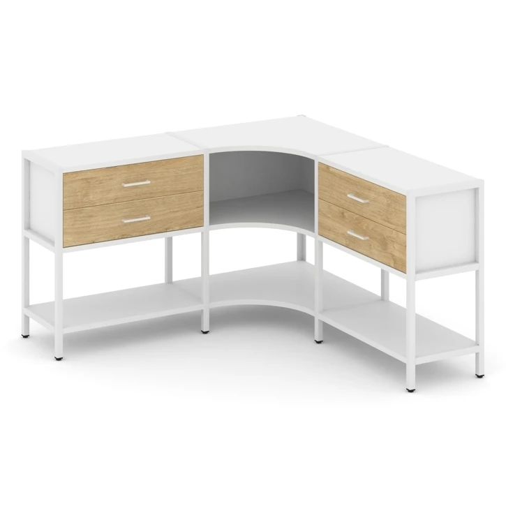 Трехсекционный угловой стеллаж двухярусный с ящиками Shelf System (металл белый) SN.STMU-231