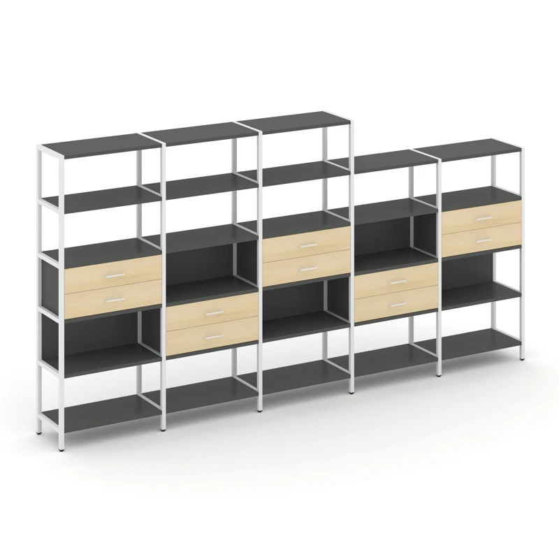 Пятисекционный стеллаж пятиярусный с ящиками Shelf System (металл белый) SN.STM-551