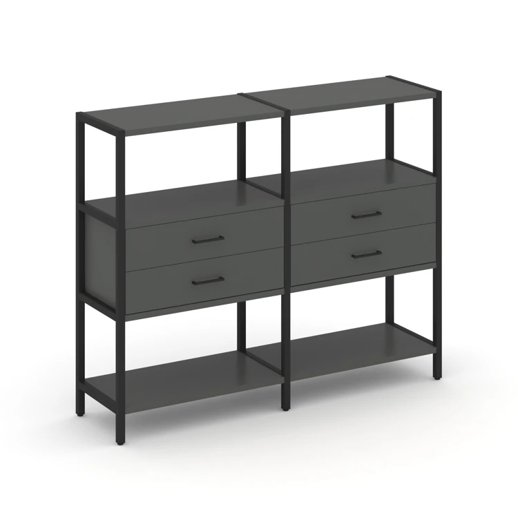 Двухсекционный стеллаж трехярусный с ящиками SHELF SYSTEM (металл черный) SN.STM-322