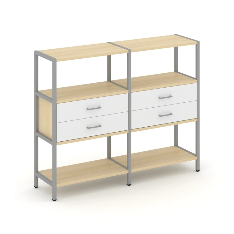 Двухсекционный стеллаж трехярусный с ящиками Shelf System (металл серый) SN.STM-322
