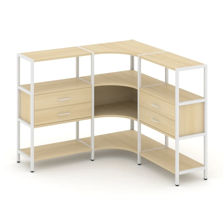 Трехсекционный угловой стеллаж трехярусный с ящиками Shelf System (металл белый) SN.STMU-331