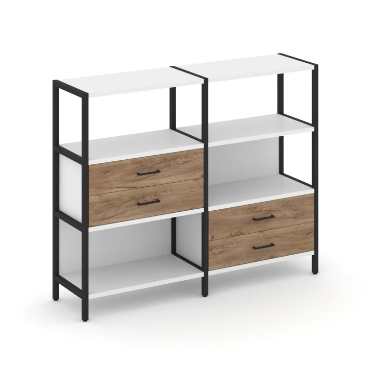 Двухсекционный стеллаж трехярусный с ящиками SHELF SYSTEM (металл черный) SN.STM-323