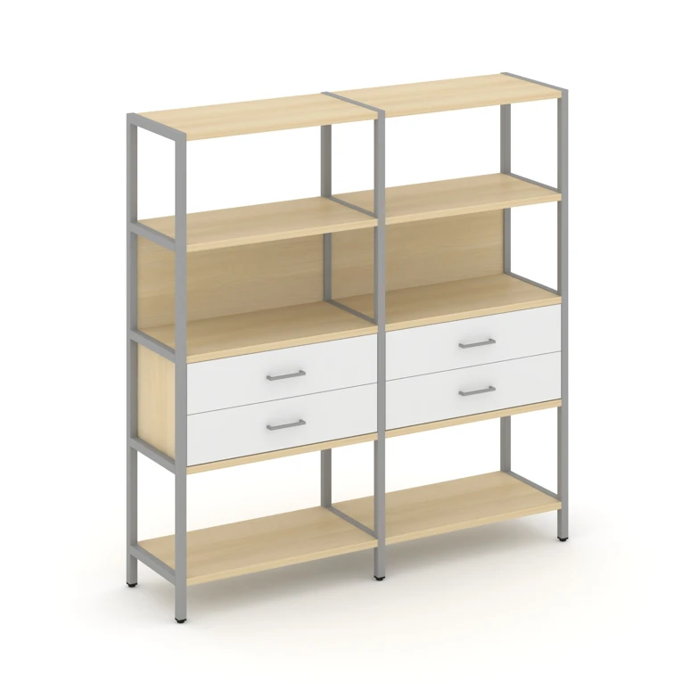 Двухсекционный стеллаж четырехярусный с ящиками Shelf System (металл серый) SN.STM-422