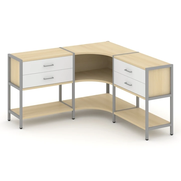 Трехсекционный угловой стеллаж двухярусный с ящиками Shelf System (металл серый) SN.STMU-231