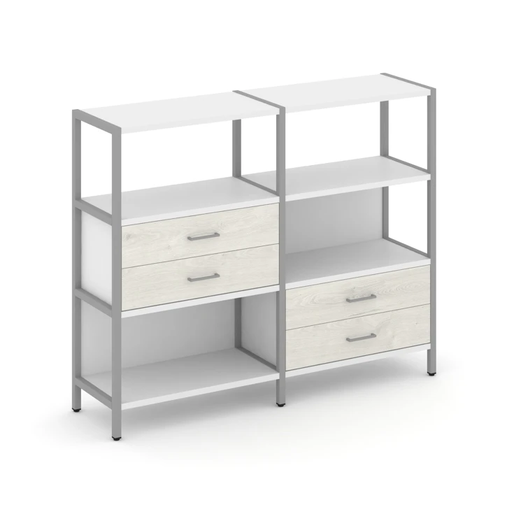 Двухсекционный стеллаж трехярусный с ящиками Shelf System (металл серый) SN.STM-323