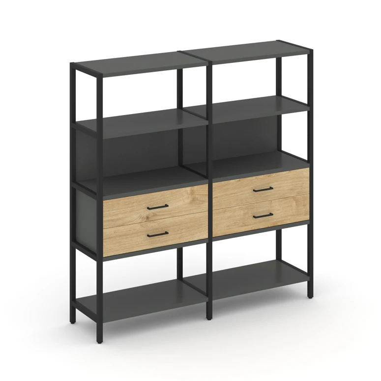 Двухсекционный стеллаж четырехярусный с ящиками SHELF SYSTEM (металл черный) SN.STM-422