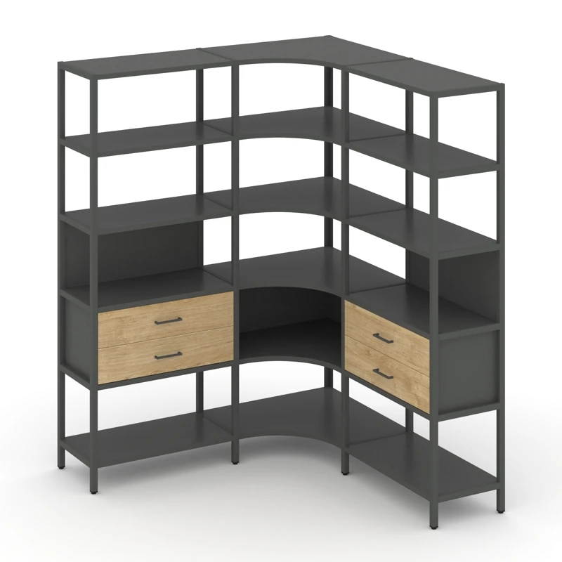 Трехсекционный угловой стеллаж пятиярусный с ящиками SHELF SYSTEM (металл антрацит) SN.STMU-531