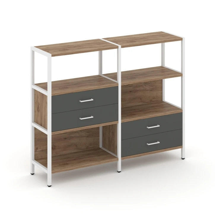Двухсекционный стеллаж трехярусный с ящиками Shelf System (металл белый) SN.STM-323