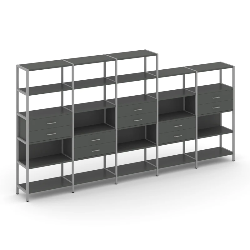 Пятисекционный стеллаж пятиярусный с ящиками Shelf System (металл серый) SN.STM-551
