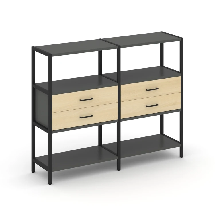 Двухсекционный стеллаж трехярусный с ящиками SHELF SYSTEM (металл черный) SN.STM-322