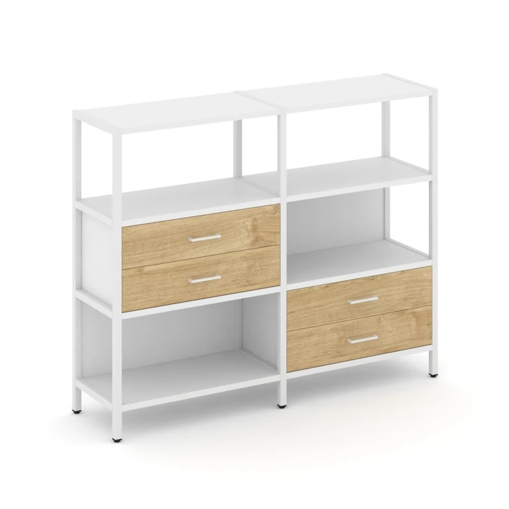 Двухсекционный стеллаж трехярусный с ящиками Shelf System (металл белый) SN.STM-323