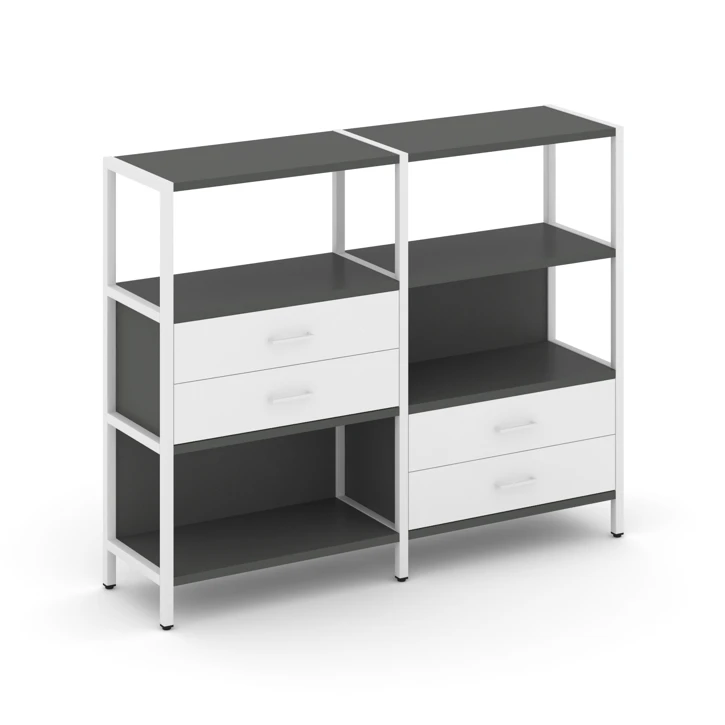 Двухсекционный стеллаж трехярусный с ящиками Shelf System (металл белый) SN.STM-323