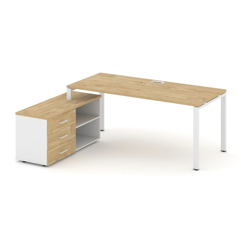 Стол руководителя на металлокаркасе (П-60x30 белый) с тумбой левый Style Project Direct SN-6P.SRG-015.M(L)