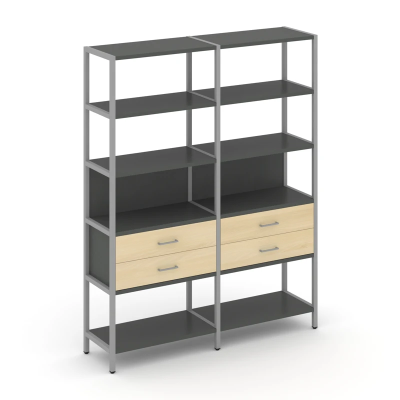 Двухсекционный стеллаж пятиярусный с ящиками Shelf System (металл серый) SN.STM-522