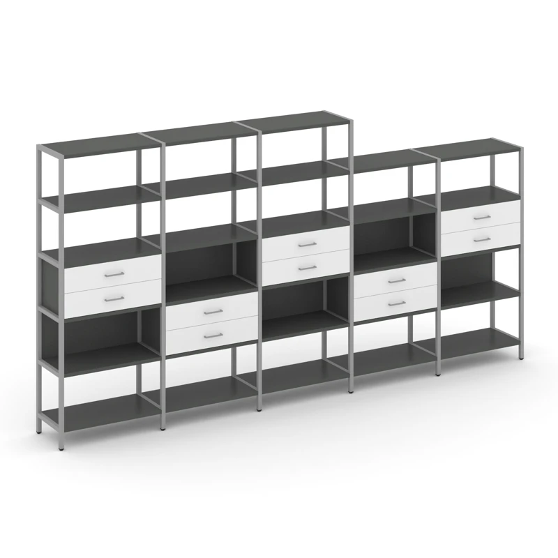 Пятисекционный стеллаж пятиярусный с ящиками Shelf System (металл серый) SN.STM-551