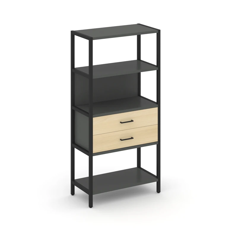 Односекционный стеллаж четырехярусный с ящиками SHELF SYSTEM (металл черный) SN.STM-412