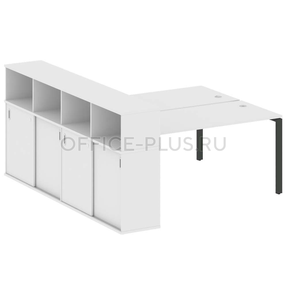 Рабочая станция 2 места Metal System Style на металлокаркасе с опорным шкафом-купе БП.РС-СШК-4.4