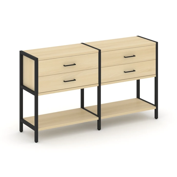 Двухсекционный стеллаж двухярусный с ящиками SHELF SYSTEM (металл черный) SN.STM-222