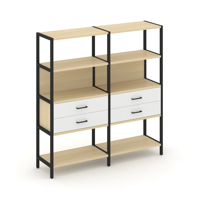 Двухсекционный стеллаж четырехярусный с ящиками SHELF SYSTEM (металл черный) SN.STM-422