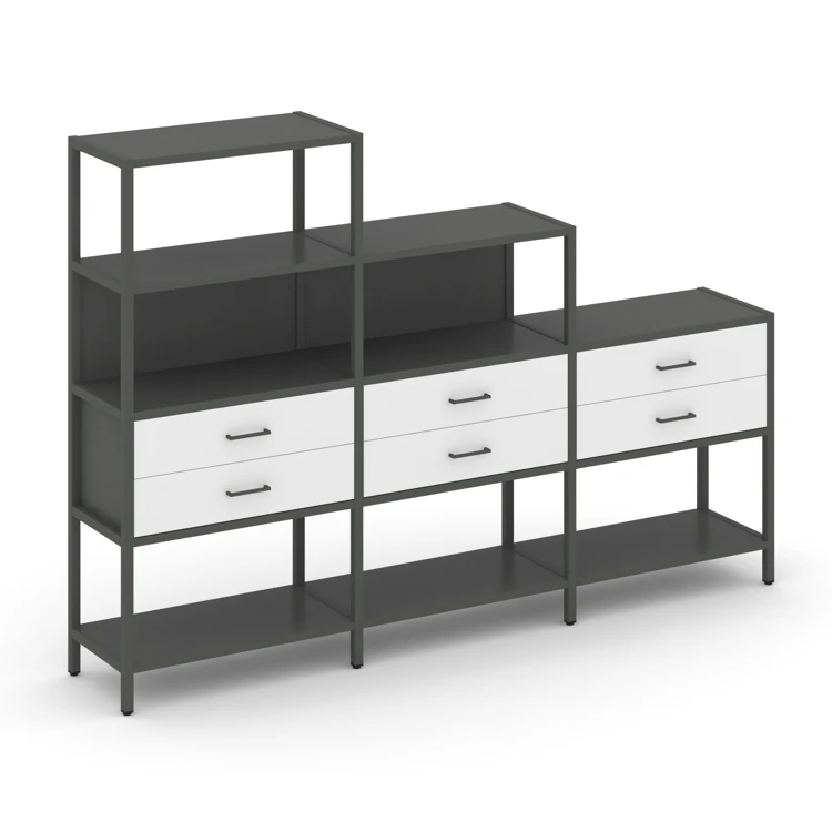 Трехсекционный стеллаж четырех/трех/двухярусный с ящиками SHELF SYSTEM (металл антрацит) SN.STM-431