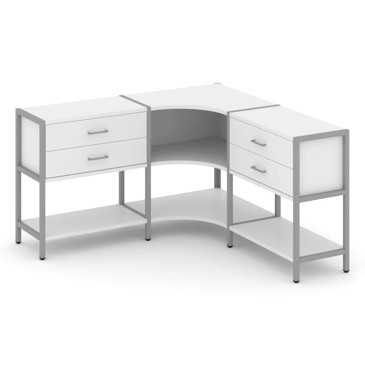 Трехсекционный угловой стеллаж двухярусный с ящиками Shelf System (металл серый) SN.STMU-231