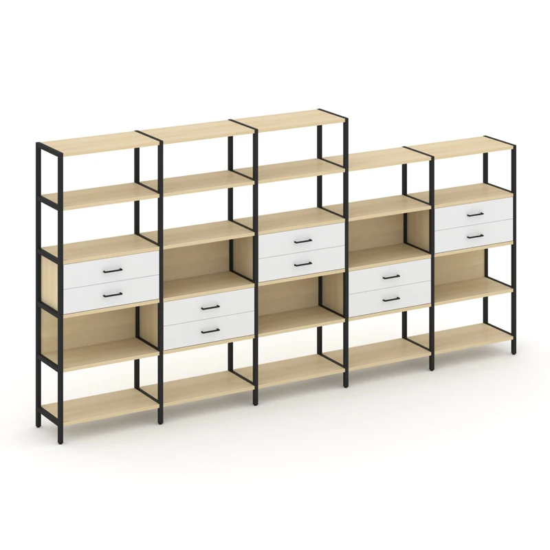 Пятисекционный стеллаж пятиярусный с ящиками SHELF SYSTEM (металл черный) SN.STM-551