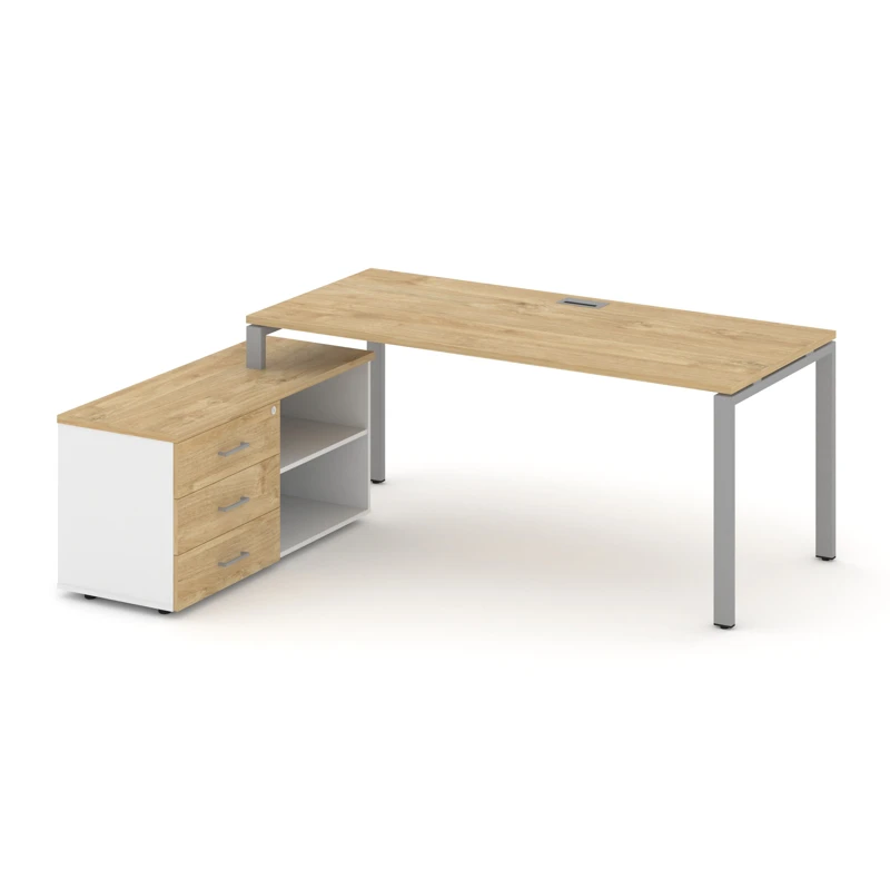Стол руководителя на металлокаркасе (П-60x30 серый) с тумбой левый STYLE PROJECT DIRECT SN-6P.SRG-026.M(L)