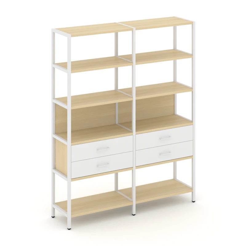 Двухсекционный стеллаж пятиярусный с ящиками Shelf System (металл белый) SN.STM-522