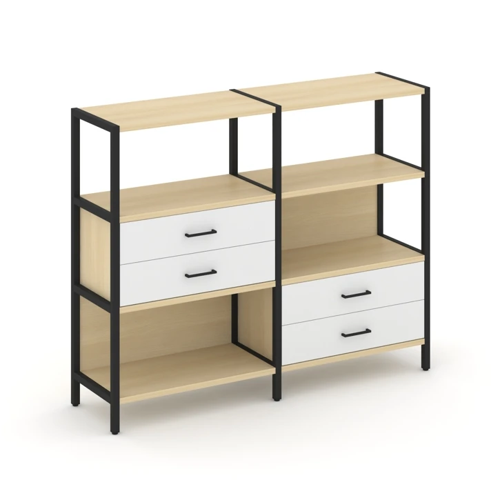 Двухсекционный стеллаж трехярусный с ящиками SHELF SYSTEM (металл черный) SN.STM-323
