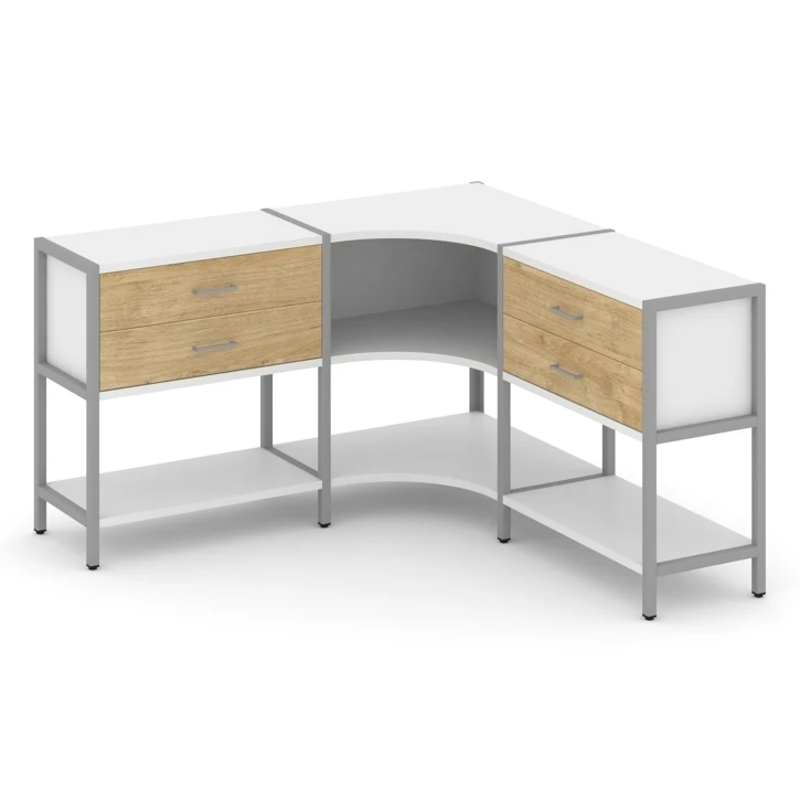 Трехсекционный угловой стеллаж двухярусный с ящиками Shelf System (металл серый) SN.STMU-231