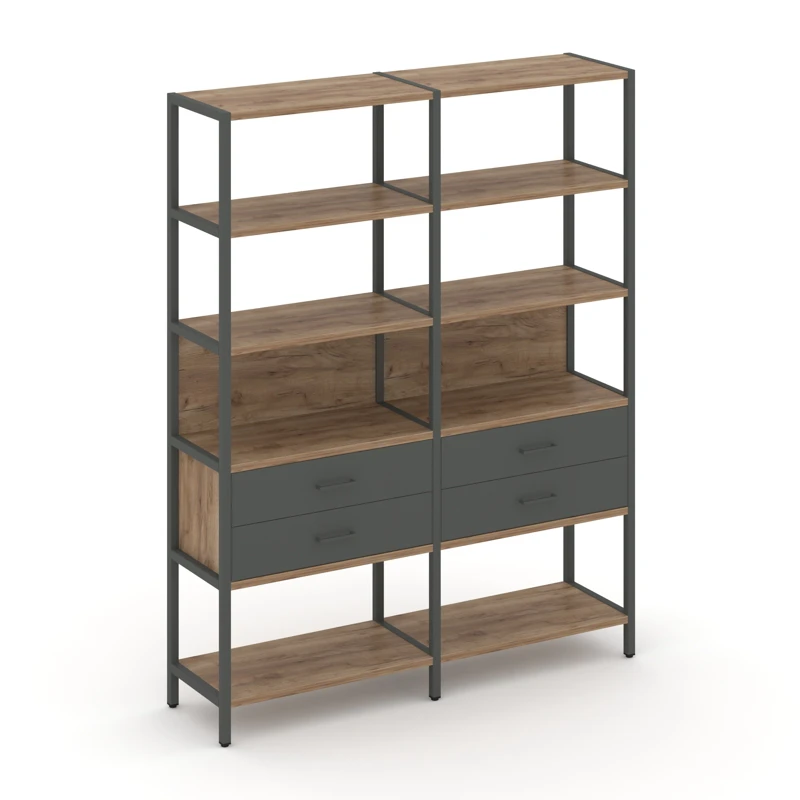 Двухсекционный стеллаж пятиярусный с ящиками SHELF SYSTEM (металл антрацит) SN.STM-522